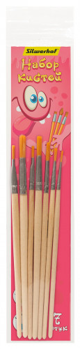 Набор кистей Silwerhof Монстрики (наб.7шт) синт.круг.№1-5/плос.№ 4,6 дерев.лакир.ручка