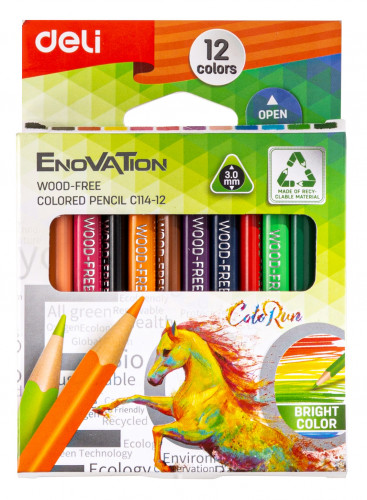 Карандаши цв. Deli EC114-12 Enovation трехгран. пластик 12цв. коробка/европод. (12шт)