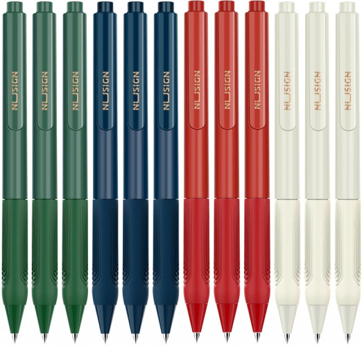 Набор ручек гелев. автоматическая Deli Nusign (NS646-P) ассорти черн. черн. кор.карт. (12шт) линия 0.5мм резин. манжета