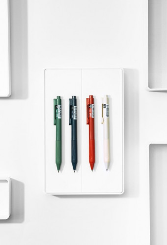 Набор ручек гелев. автоматическая Deli Nusign (NS646-P) ассорти черн. черн. кор.карт. (12шт) линия 0.5мм резин. манжета