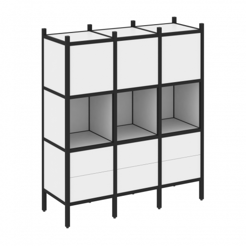 Loft Прямой стеллаж наборный VR.L-08 Белый бриллиант/Чёрный металл 1278*446*1458