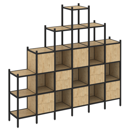 Loft Прямой стеллаж наборный VR.L-24 Тиквуд светлый/Чёрный металл 2526*446*2280