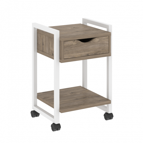 Loft Тумба на колесных опорах с ящиком и полкой VR.L-T1.K Тиквуд тёмный/Белый металл 500*460*767