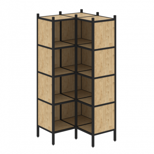 Loft Угловой внутренний стеллаж наборный VR.L-31 Тиквуд светлый/Чёрный металл 862*862*1869