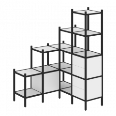 Loft Угловой внутренний стеллаж наборный VR.L-40 Белый бриллиант/Чёрный металл 1278*1278*1869