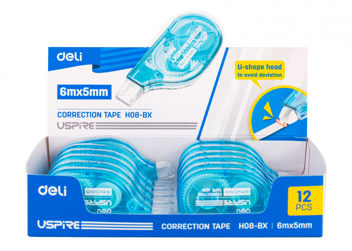 Лента коррект. Deli EH08-BX 6мх5мм голубой корпус белый дисплей картонный