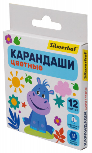 Карандаши цв. Silwerhof Mini Веселые друзья 2.65мм шестигран. дерево ассорти 12цв. коробка/европод.