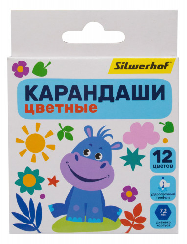 Карандаши цв. Silwerhof Mini Веселые друзья 2.65мм шестигран. дерево ассорти 12цв. коробка/европод.