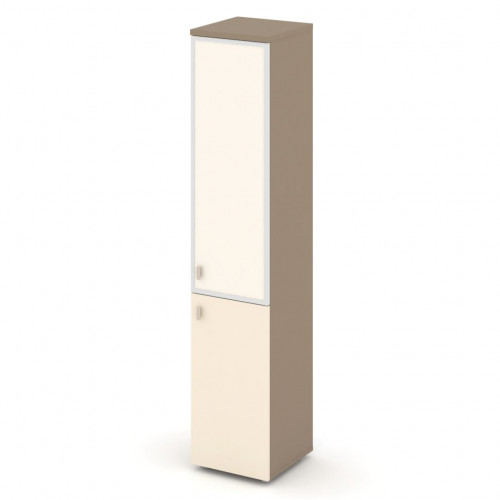 Estetica Шкаф высокий узкий прав. (1 низ. фасад ЛДСП+1 сред. фасад стекло лакобель в раме) ES.SU-1.2R (R) I Латте/Сатин/Лакобель ivory 400*420*1977