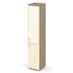 Estetica Шкаф высокий узкий прав. (1 низ. фасад ЛДСП+1 сред. фасад стекло лакобель в раме) ES.SU-1.2R (R) I Латте/Сатин/Лакобель ivory 400*420*1977