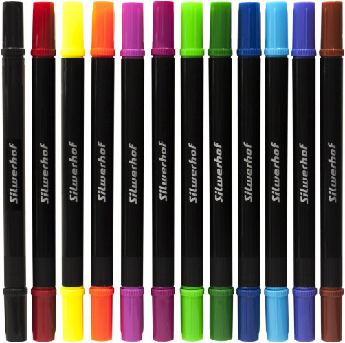 Фломастеры для скетчинга Silwerhof 11.5мм 169мм двойной пиш. наконечник Вентилируемый 12цв. пакет с европодвесом