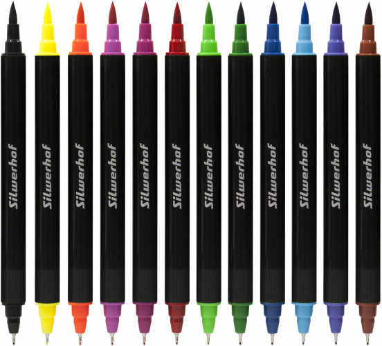 Фломастеры для скетчинга Silwerhof 11.5мм 169мм двойной пиш. наконечник Вентилируемый 12цв. пакет с европодвесом