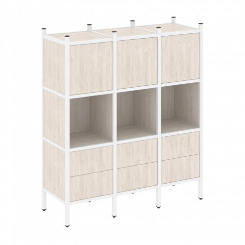 Loft Прямой стеллаж наборный VR.L-08 Денвер светлый/Белый металл 1278*446*1458