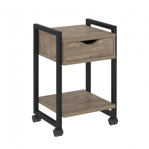 Loft Тумба на колесных опорах с ящиком и полкой VR.L-T1.K Тиквуд тёмный/Чёрный металл 500*460*767