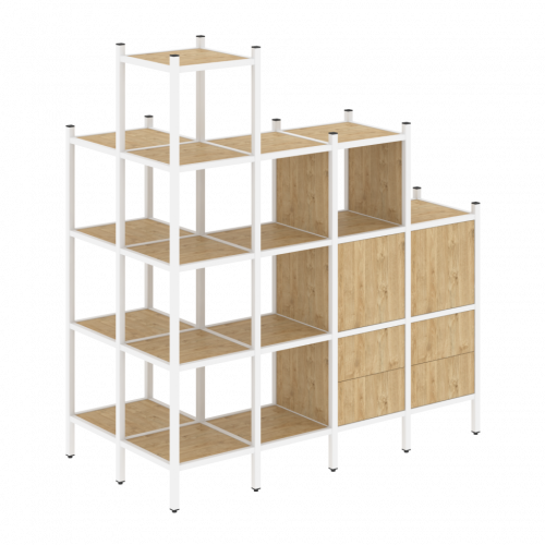 Loft Угловой внешний стеллаж наборный VR.L-58 Тиквуд светлый/Белый металл 862*1694*1869