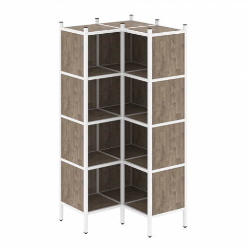 Loft Угловой внутренний стеллаж наборный VR.L-31 Тиквуд тёмный/Белый металл 862*862*1869