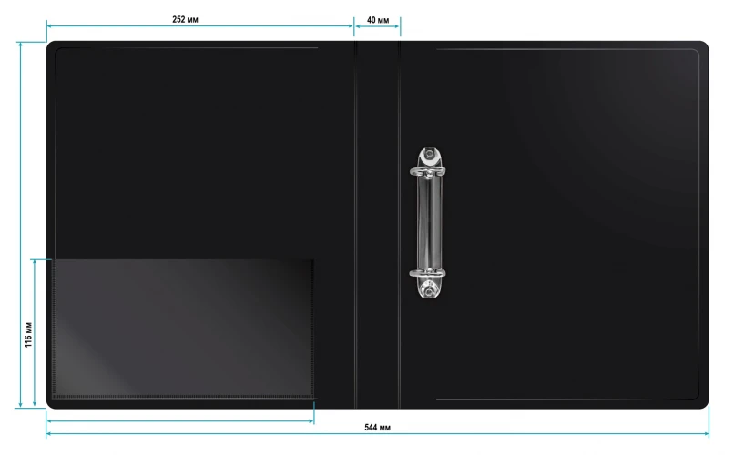 Папка на 2-х D-кольцах Бюрократ -0840/2DBLCK A4 пластик 0.8мм кор.40мм внутр. с вставкой черный