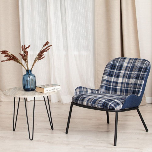 Кресло DUKEN (mod. 0179322), металл/ткань, 79х59х66 см, синий/синяя шотландка/черный