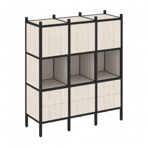 Loft Прямой стеллаж наборный VR.L-08 Денвер светлый/Чёрный металл 1278*446*1458