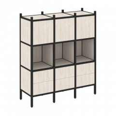 Loft Прямой стеллаж наборный VR.L-08 Денвер светлый/Чёрный металл 1278*446*1458