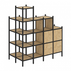 Loft Угловой внешний стеллаж наборный VR.L-58 Тиквуд светлый/Чёрный металл 862*1694*1869