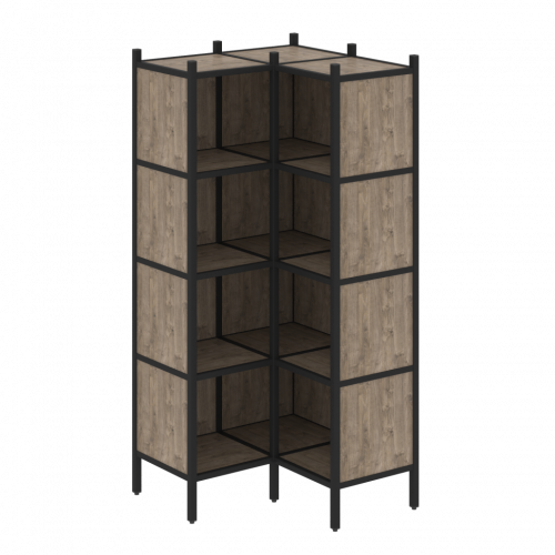 Loft Угловой внутренний стеллаж наборный VR.L-31 Тиквуд тёмный/Чёрный металл 862*862*1869