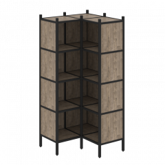 Loft Угловой внутренний стеллаж наборный VR.L-31 Тиквуд тёмный/Чёрный металл 862*862*1869