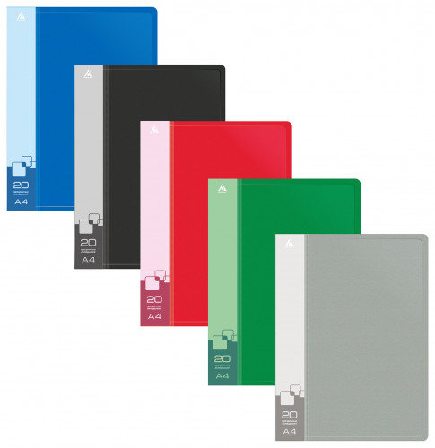 Папка с 20 прозр.вклад. Бюрократ -BPV20 A4 пластик 0.6мм торц.карм с бум. встав ассорти