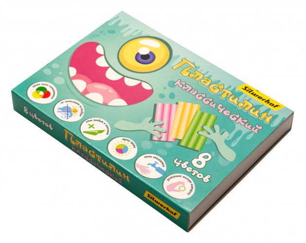 Пластилин Silwerhof Монстрики 8цв. 160гр. стек 1шт картон.кор.