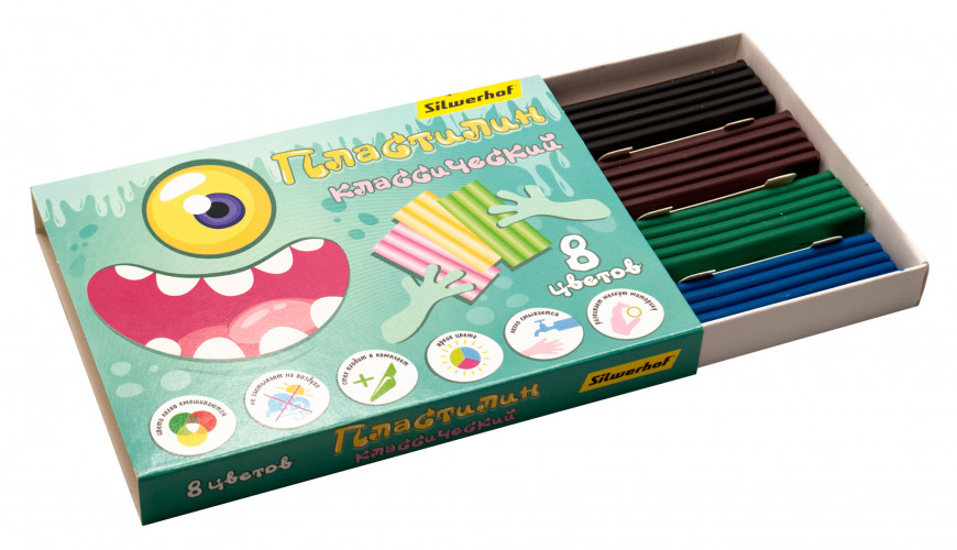 Пластилин Silwerhof Монстрики 8цв. 160гр. стек 1шт картон.кор.