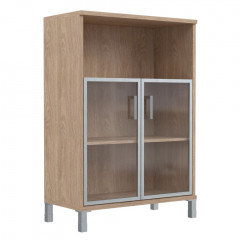 Шкаф средний с малыми стеклянными дверьми в AL-рамке B 420.4 Дуб Девон 900х450х1286 BORN