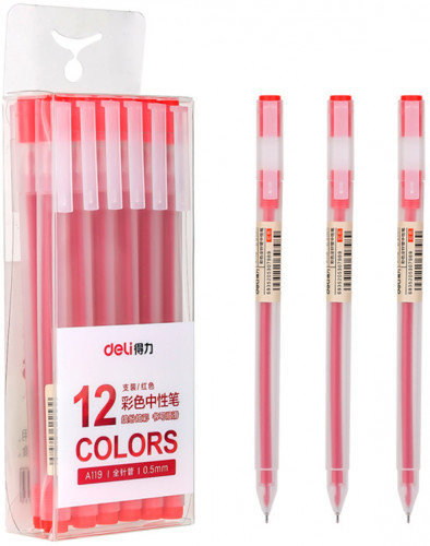 Ручка гелев. Deli A119-RD прозрачный красн. черн. линия 0.5мм