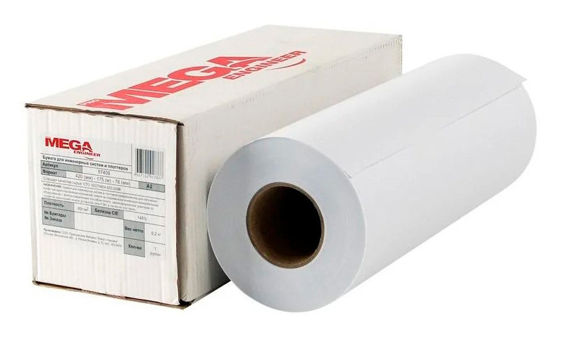 Бумага ProMega Engineer A2 420мм-175м/80г/м2/белый CIE146% инженерная бумага втулка:76.2мм (3")