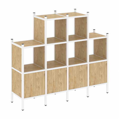 Loft Прямой стеллаж наборный VR.L-16 Тиквуд светлый/Белый металл 1694*446*1458