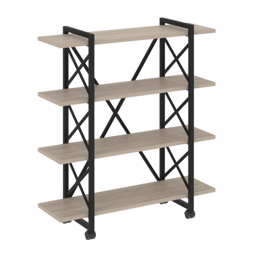 Loft Стеллаж на колесных опорах-4 полки VR.L-MST.K-4.8V Дуб аттик/Чёрный металл 1200*400*1334