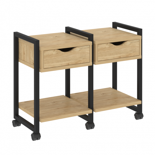 Loft Тумба на колесных опорах наборная. Вариант №1 VR.L-TN-1.K Тиквуд светлый/Чёрный металл 970*460*767