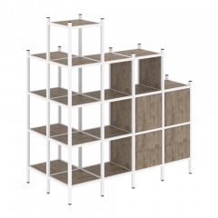 Loft Угловой внешний стеллаж наборный VR.L-58 Тиквуд тёмный/Белый металл 862*1694*1869