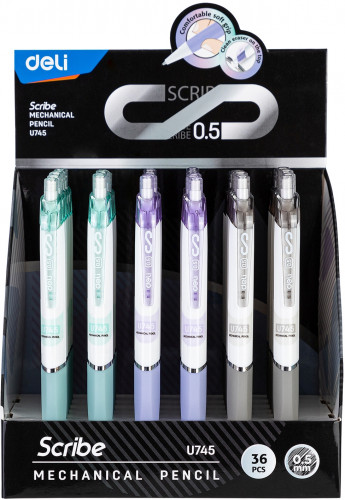 Набор карандашей мех. Deli EU745-P Scribe 0.5мм пластик ассорти дисплей (36шт)
