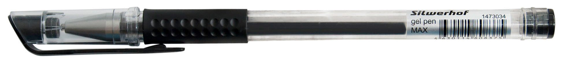 Ручка гелев. Silwerhof Max d=0.5мм черн. черн. кор.карт. сменный стержень линия 0.3мм резин. манжета