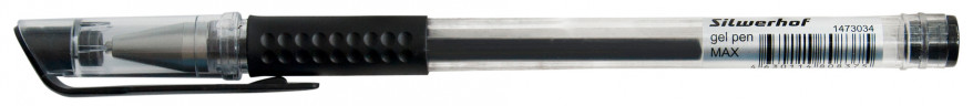 Ручка гелев. Silwerhof Max d=0.5мм черн. черн. кор.карт. сменный стержень линия 0.3мм резин. манжета