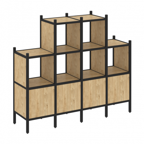 Loft Прямой стеллаж наборный VR.L-16 Тиквуд светлый/Чёрный металл 1694*446*1458