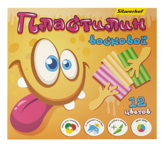 Пластилин Silwerhof Монстрики Мягкий воск. 12цв. 180гр. стек 1шт