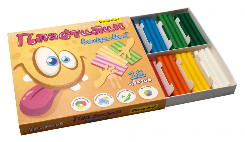 Пластилин Silwerhof Монстрики Мягкий воск. 12цв. 180гр. стек 1шт