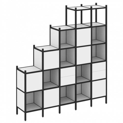 Loft Прямой стеллаж наборный VR.L-25 Белый бриллиант/Чёрный металл 2110*446*2280