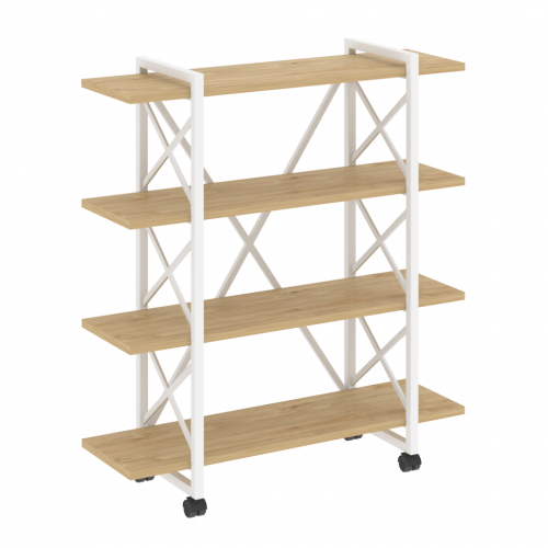 Loft Стеллаж на колесных опорах-4 полки VR.L-MST.K-4.8V Тиквуд светлый/Белый металл 1200*400*1334