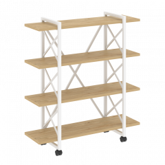 Loft Стеллаж на колесных опорах-4 полки VR.L-MST.K-4.8V Тиквуд светлый/Белый металл 1200*400*1334