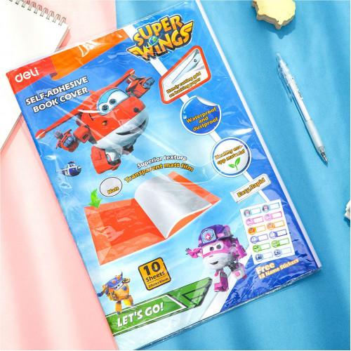 Пленка Deli EZ75112 Super Wings для книги с липк.сл. (набор 10шт) ПП гладкая прозр. 500х360мм