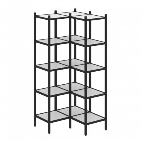 Loft Угловой внутренний стеллаж наборный VR.L-32 Белый бриллиант/Чёрный металл 862*862*1869