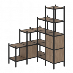 Loft Угловой внутренний стеллаж наборный VR.L-40 Дуб аризона/Чёрный металл 1278*1278*1869