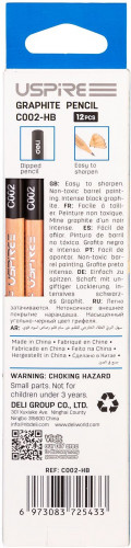 Карандаш ч/г Deli EC002-HB Uspire HB трехгран. липа карт.кор. (12шт)